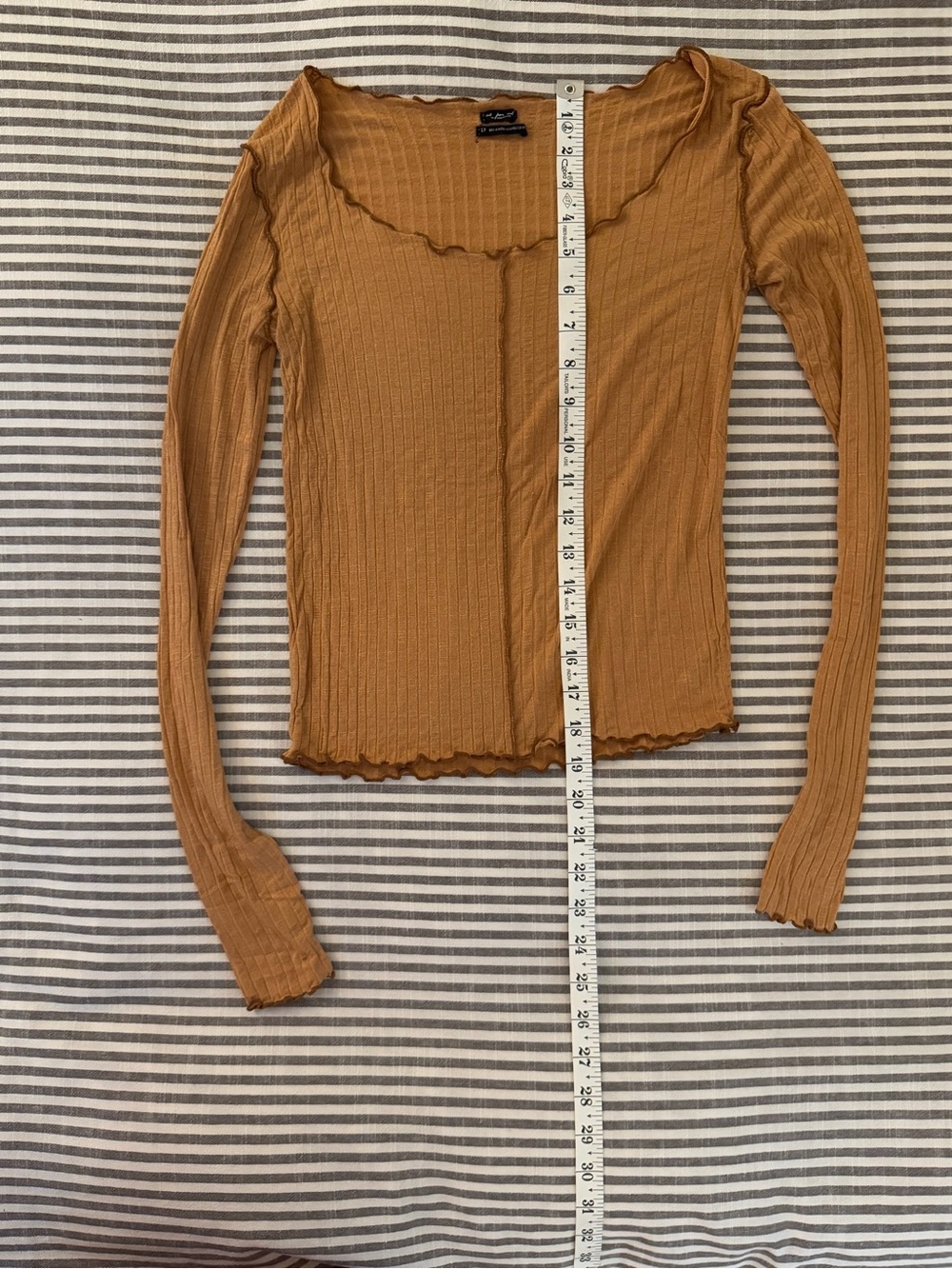 Urban Outfitters Ribbed Square-Neck Long Sleeve Top - Camel - Picture 4 of 5